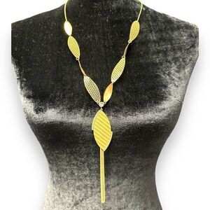 Tassel Lariat Y Pendant Rhinestone Accent over GoldTone Necklace